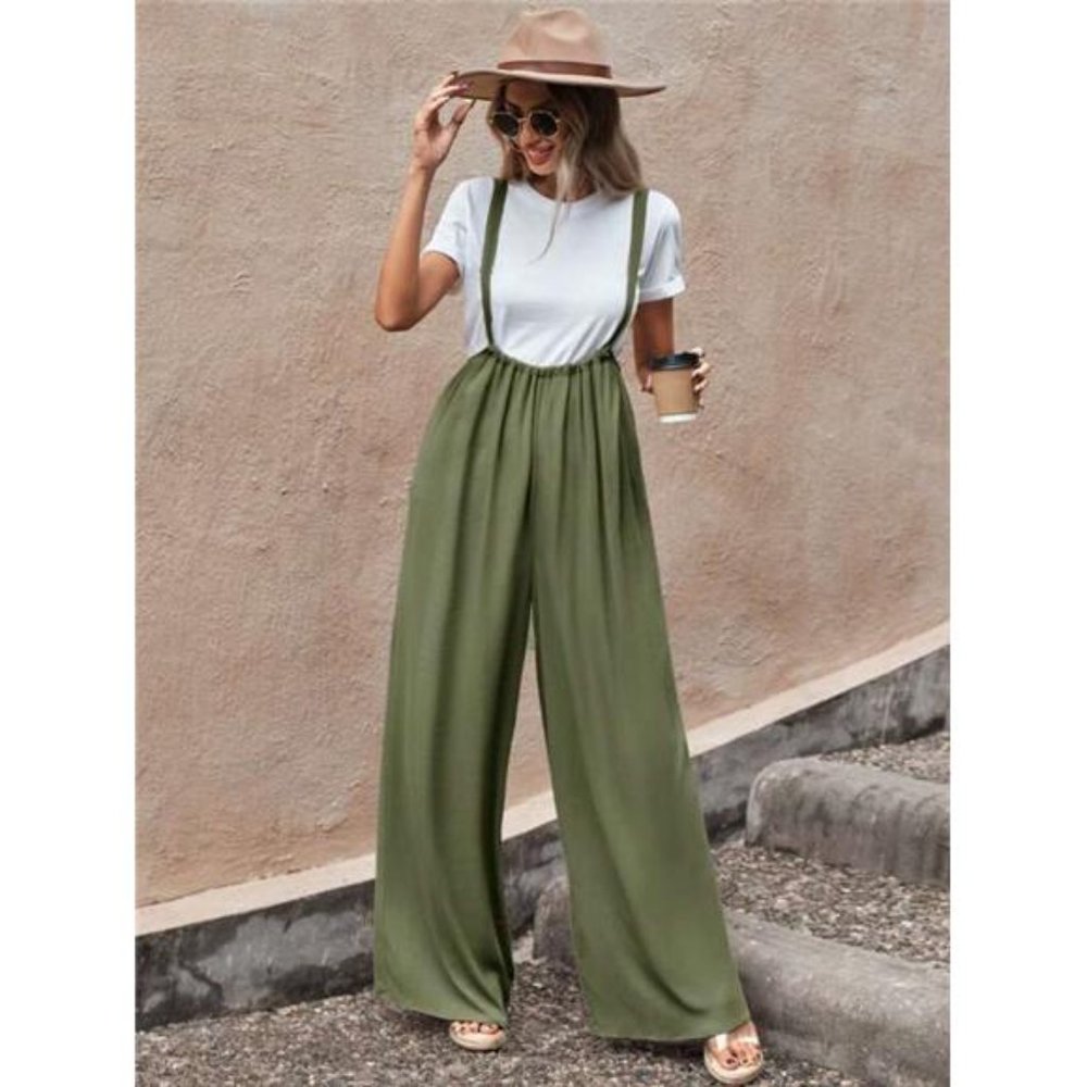 Wide Leg Suspender Jumpsuit Without Tee